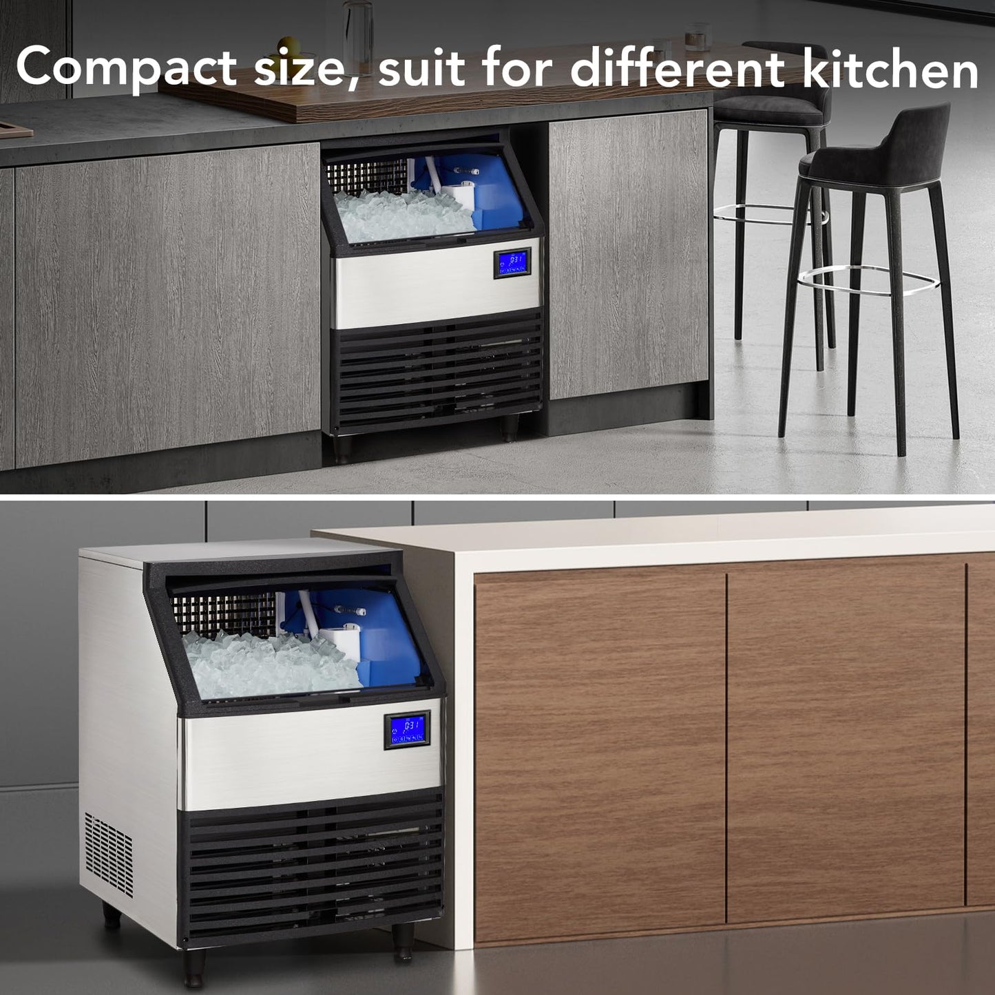 Garvee Commercial Ice Maker Machine, 176 LBS/24H Stainless Steel Under Counter Ice Machine with 99 LBS Ice Storage Capacity, LCD Screen Display, Freestanding Commercial Ice Maker