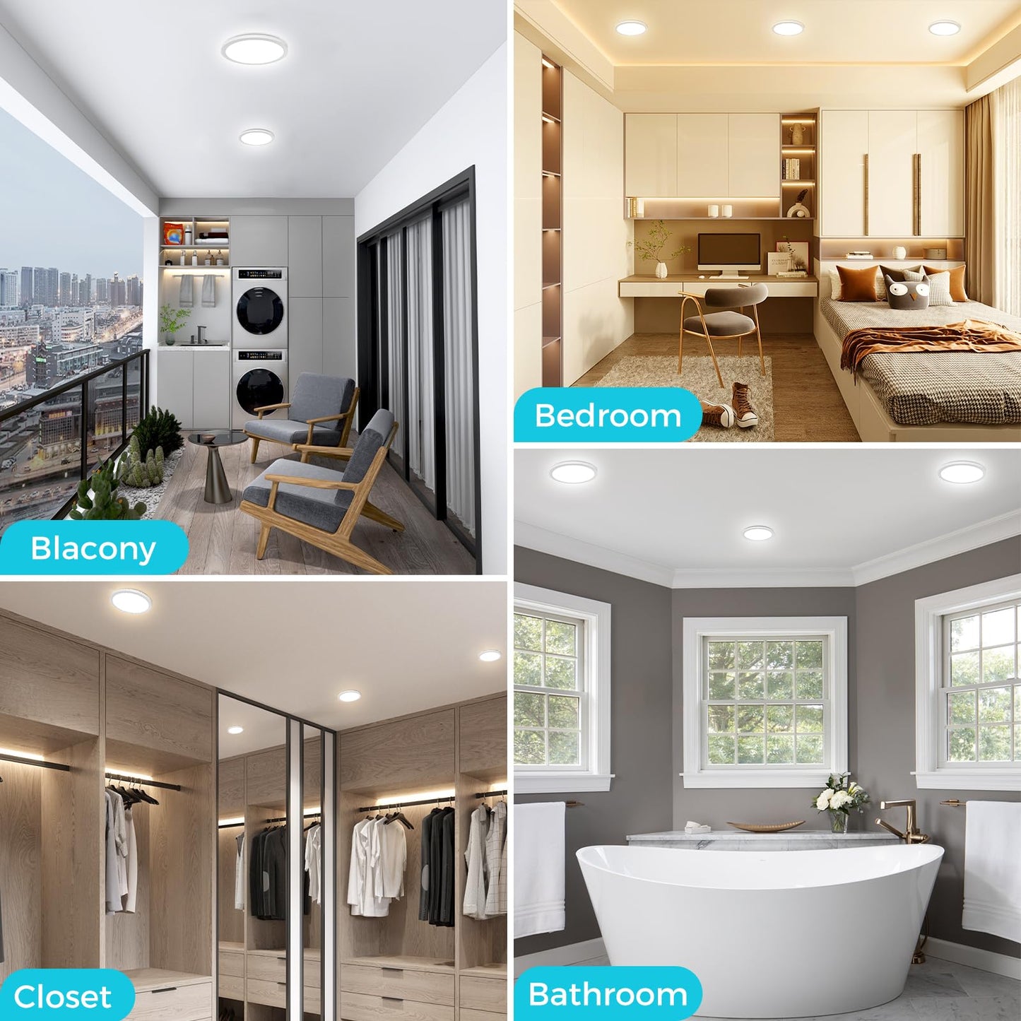 libtit 4Pack 4.7 Inch Small LED Ceiling Lights Flush Mount, 3000K 4000K 6500K Adjustable, 7W 700LM White Round Disk Light Fixture for Closet Basement Bathroom Hallway Kitchen Office Garage