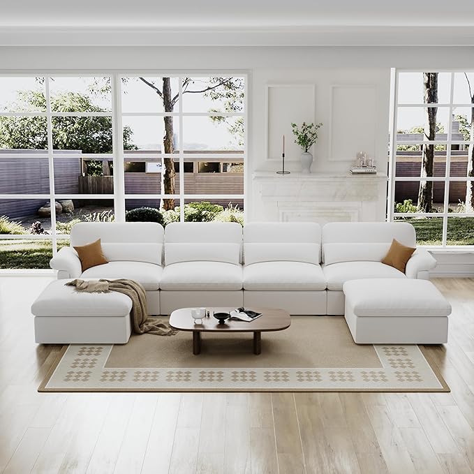 Cloud Sectional Couch, Down Filled Couch, Modular Couches Sofa for Living Room, Minimalist Deep Seat Modern Couches,Sofa Cover Removable,Chenille Fabric (146" 4 Seat+2 Ottoman)