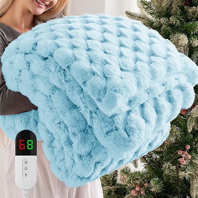 Homemate Electric Heated Throw Blanket - 50"x60" Luxury Faux Fur Heating Bed Blankets with 10 Heating Levels 8 Hours Auto Off Fast Heating Over-Heated Protection Ultra Soft Warm Flannel ETL Certified