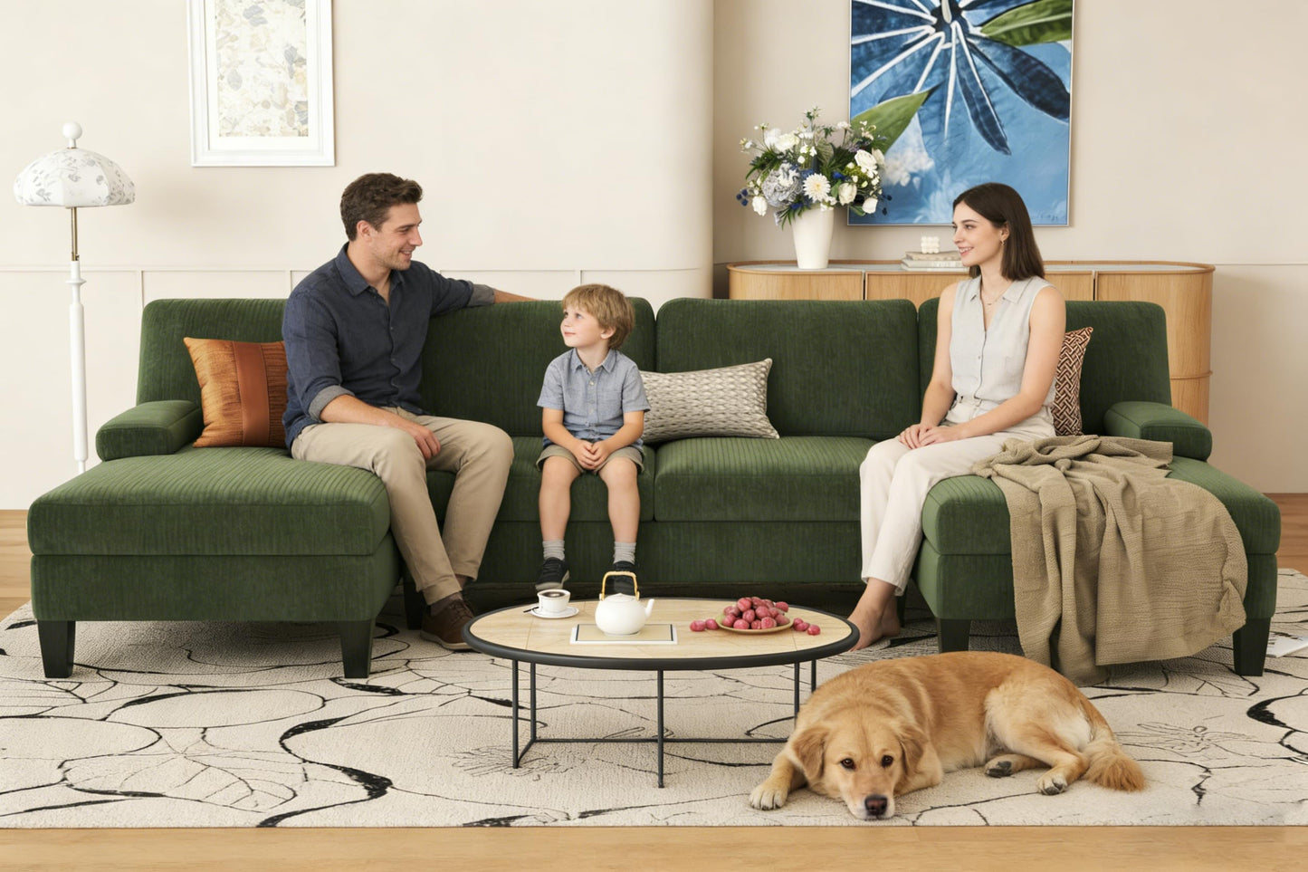 WAYTRIM Sectional Couches for Living Room 108" U-Shaped Modular Sofa Convertible Couch with Double Chaise,Removable Pillows Upholstered 4-Seat Couch for Apartment (Green)