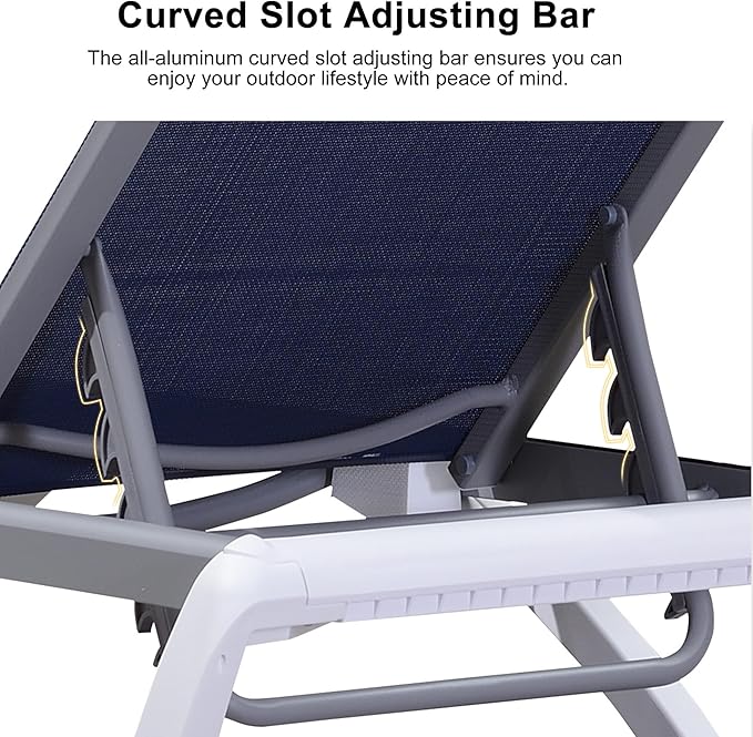 PURPLE LEAF Patio Chaise Lounge Chair Outside Aluminum Plastic Stackable Tanning Chairs for Pool Sunbathing Beach Deck Outdoor Lounger, Navy Blue