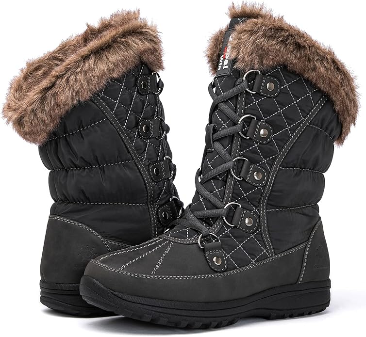 GLOBALWIN Women's Snow Boots Mid Calf Warm Winter Fashion Boots Comfortable Lace-UpWaterproof Boots Insulated Non-Slip Out...