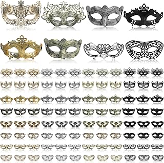 Hotop 96 Pcs Couple Masquerade Mask Venetian Mardi Gras Mask Halloween Carnival Props for Adults Costume Ball Party Cosplay