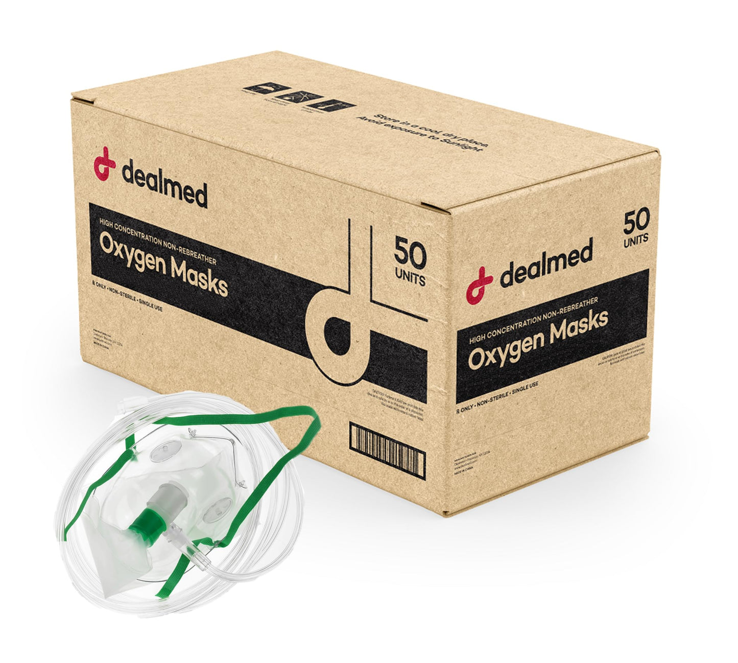 Dealmed Pediatric Non-Rebreather Oxygen Mask with 7ft Tube & Reservoir - Clear Medical Grade Face Mask with Adjustable Nose Clip for Hospitals, EMTs, First Aid & Emergency Use (Case of 50)