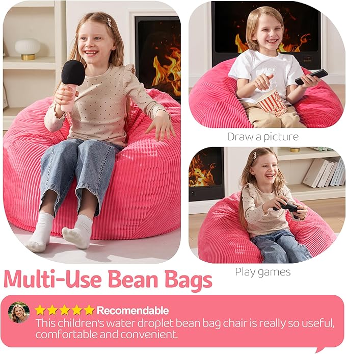 Homguava 2FT Bean Bag Chair,Teardrop Bean Bags Small Beanbag Chair with Memory Foam Filled and Ultra Soft Corduroy Cover for Living Room, Bedroom (Pink)