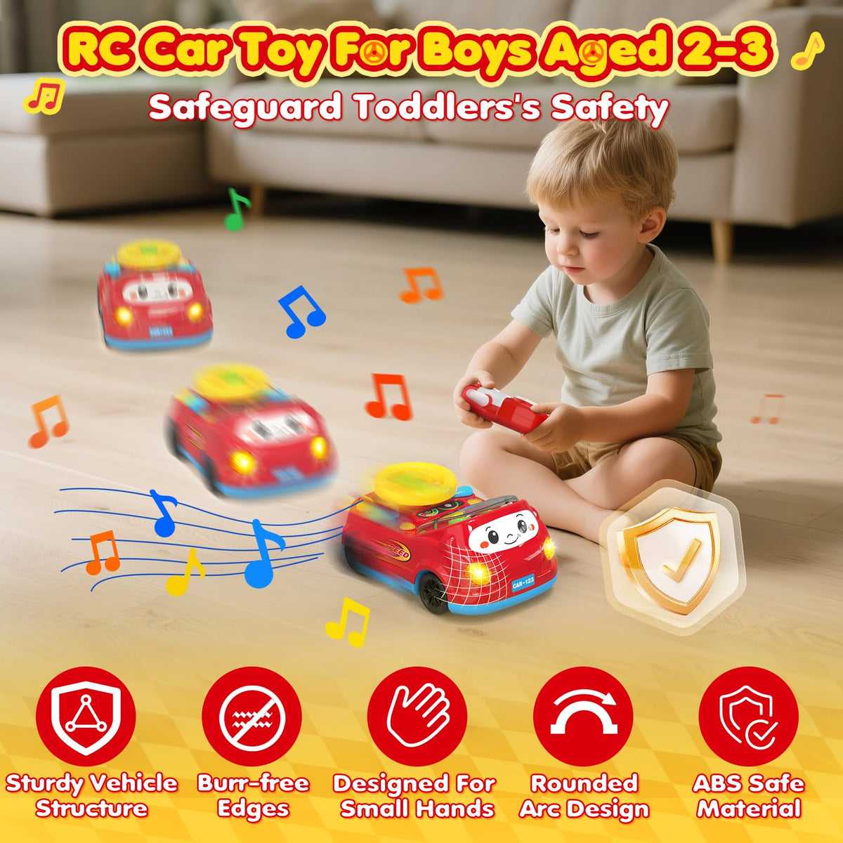 Toddler Toys For Ages 2-4 Boy - Remote Control RC Push Car Racing Adventure Steering Wheel Driving Games,Interactive Learning Educational Christmas Birthday Gift For Kids Age 2 3 4(Yellow Red)