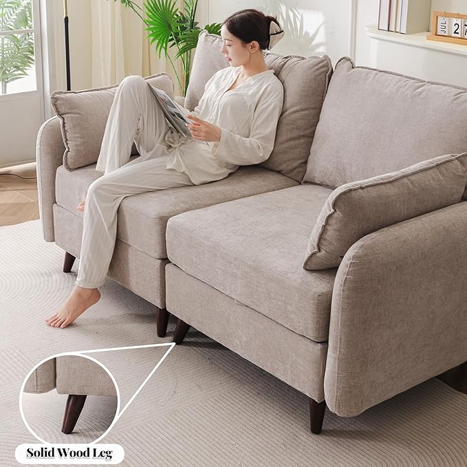 Rexulqo 73'' Loveseat Sofa with All Seats Storage, Modular Sectional Couch with Movable Ottoman,Oversized Comfy Couch with 7.8'' Cushion,24.5'' Deep Seat,for Living Room,Bedroom,Velet,Khaki