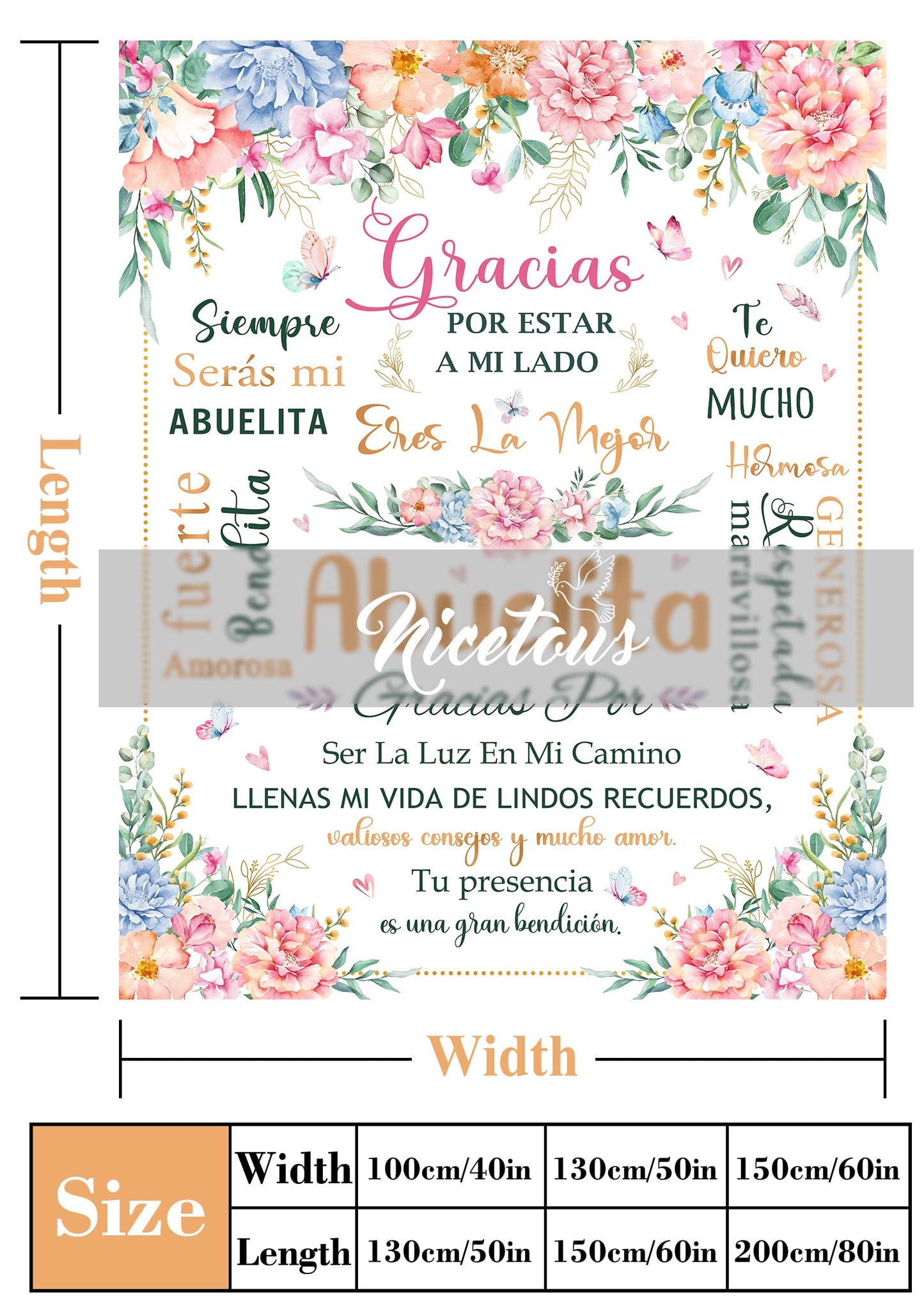 Nicetous Abuela Gifts, Abuelita Gifts, Abuela/Abuelita Blanket/Manta 50x60in, Regalos para Abuela/Abuelita en Español, Gift for Grandma in Spanish, Feliz Cumpleaños Abuela, Abuela Birthday Gifts