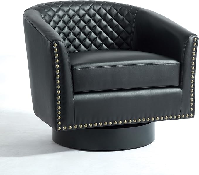 UIXE Swivel Accent Chairs, PU Leather Barrel Club Chair for Living Room, Upholstered Armchair Comfy Single Sofa Bedroom Reading Seat - Black, Set of 2