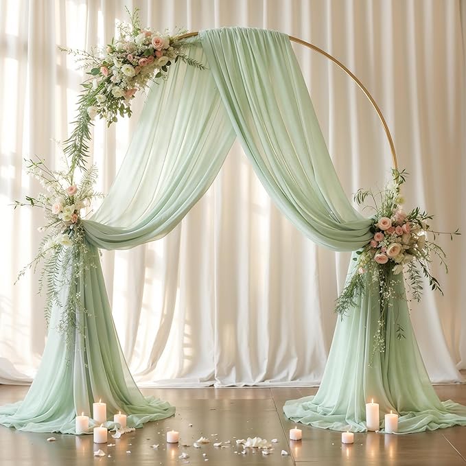 Wedding Arch Draping Fabric, 1 Panel 18FT Sage Green Sheer Backdrop Curtain Chiffon Fabric Drapery Voile Scarf Draping Panels for Wedding Archway Ceremony Curtain Valance Party Decoration