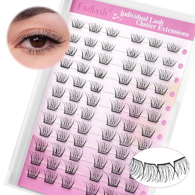 FADLASH Lash Clusters DIY Lash Extensions 10-16mm Eyelash Clusters Wispy Cluster Lashes Natural Look Individual Lashes Thin Band Cluster Eyelash Extensions Volume (SCH)