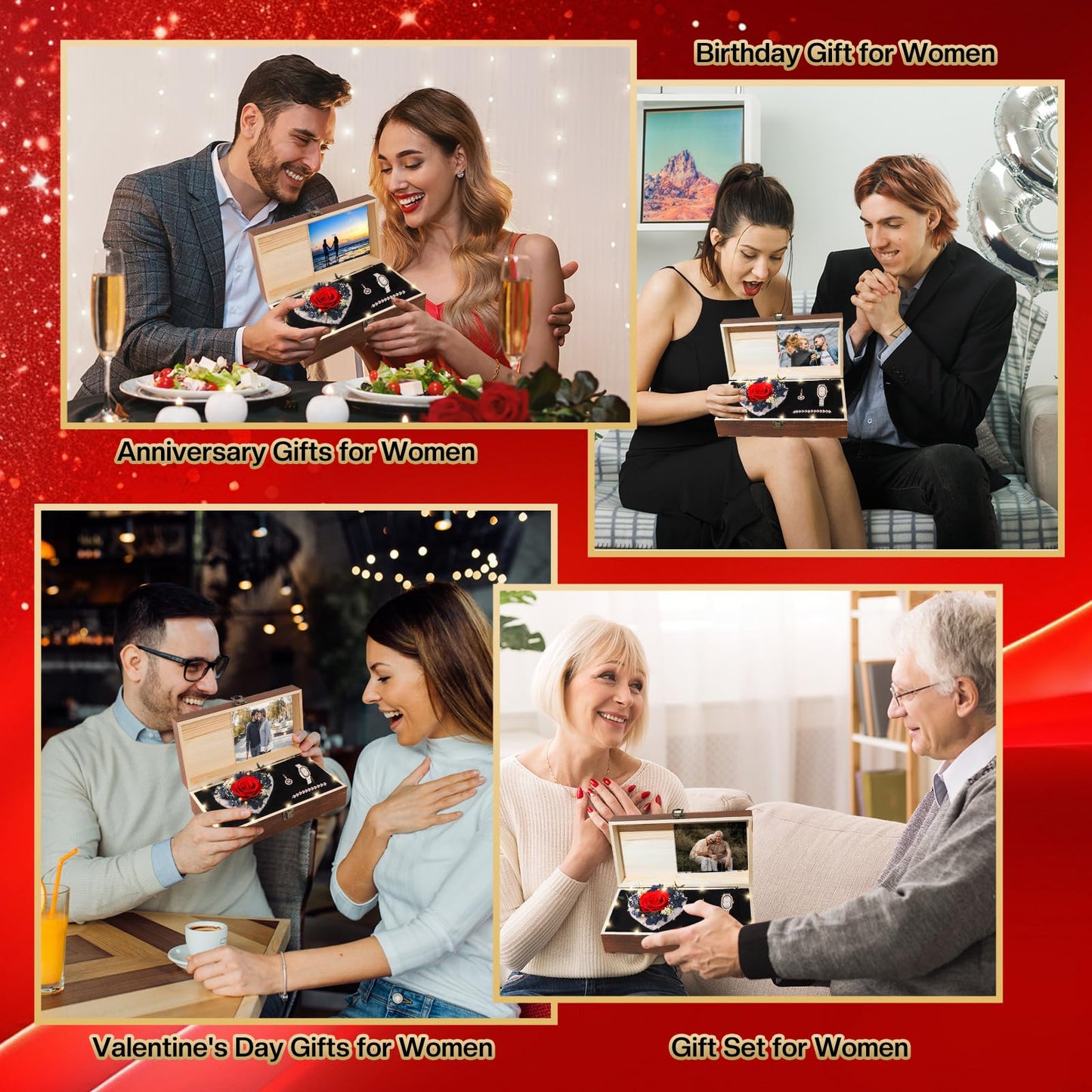 NERCHVO Birthday Gifts for Women - Preserved Roses with Watch Sets Romantic Women's Gifts for Women,Daughters, Sister, Girlfriend on Birthday, Anniversary, Thanksgiving, Christmas - Red