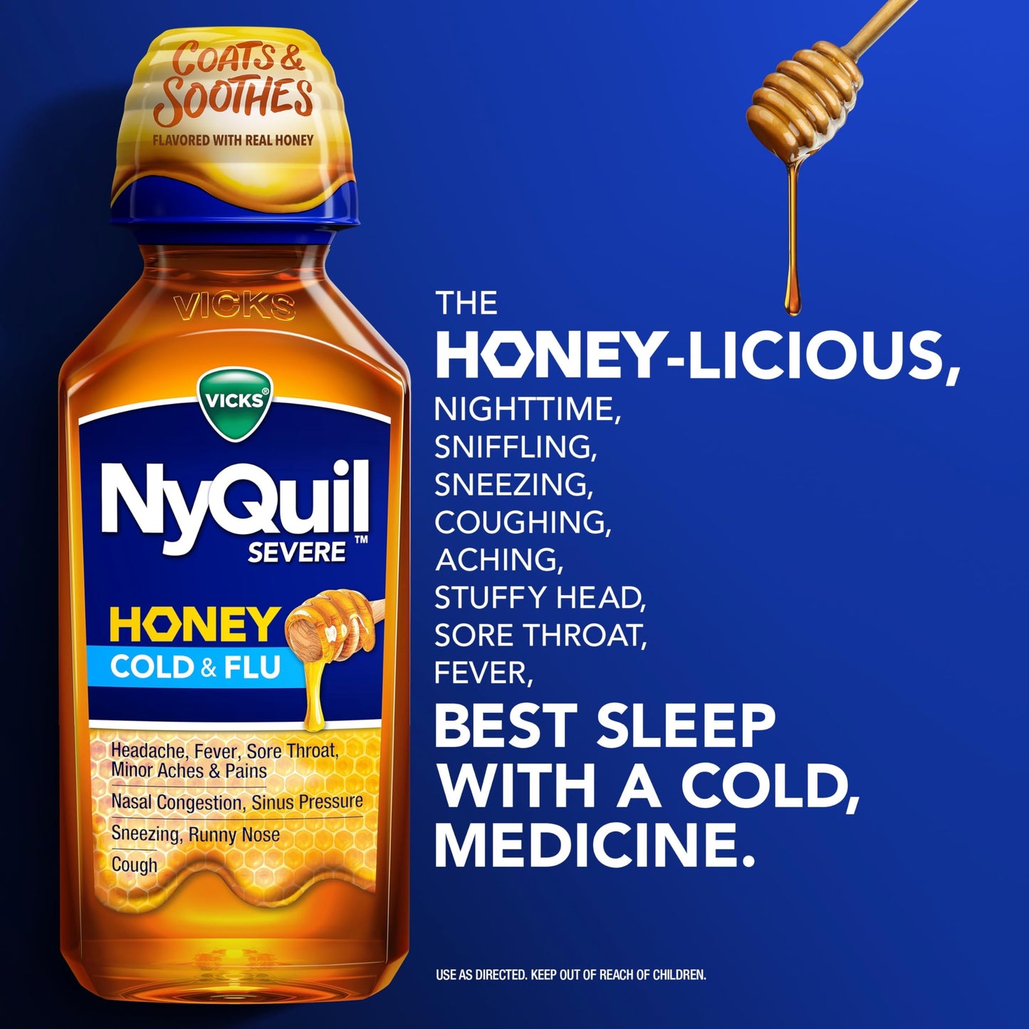 VICKS DayQuil & NyQuil SEVERE Honey Flavor Co-Pack, Cold & Flu Medicine, Relieves Headache, Fever, Sore Throat, Minor Aches & Pains, Nasal Congestion, Sinus Pressure, Stuffy Nose, and Cough, 2x12oz