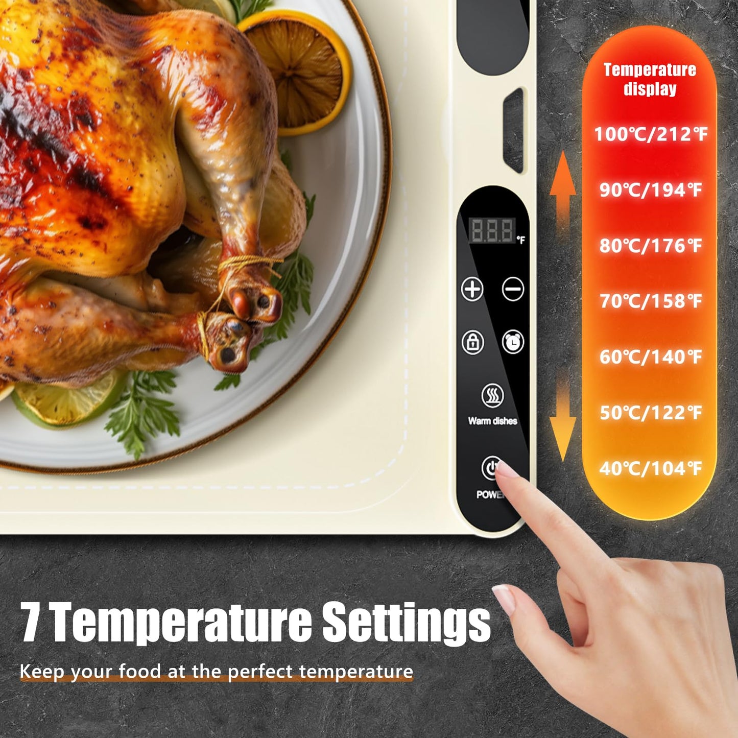 NAXBEY Warming Mat for Food, Food Warmers for Parties Buffet, Foldable Food Warming Mats for Countertops and Daily Use with Timer and 7 Temperature Levels, with one-touch heating button, 15"x23.6"