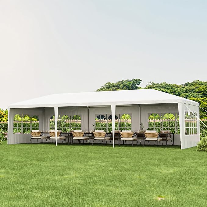 Tangkula Heavy Duty Party Tent - 10x30 Ft White Event Tent with 6 Sidewalls & 2 Zippered Doors, Ideal for Outdoor Wedding...