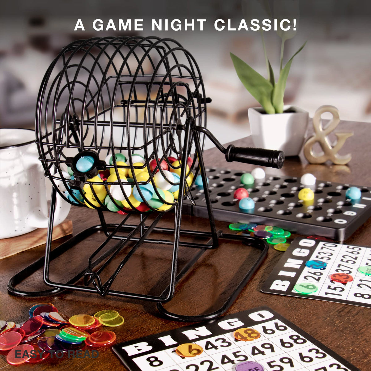 Royal Bingo Supplies Deluxe Bingo Game + Free Expansion Set 50 Premium Cards, 300 Vibrant Chips, 75 Calling Balls, 6” Bingo Cage - Premium Bingo Set for Large Groups and Parties
