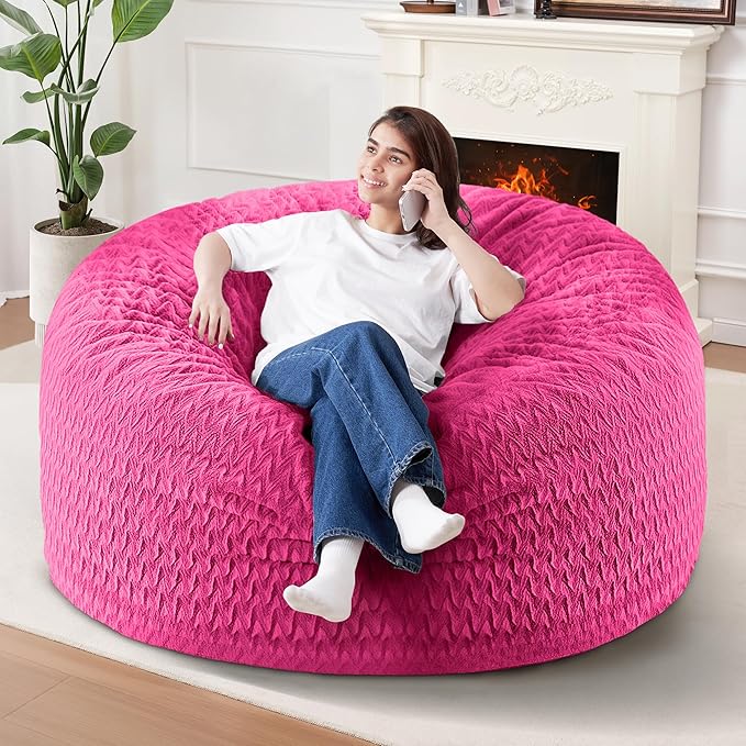 4FT Bean Bag Chair,Giant Bean Bag Chairs for Adults,Big Bean Bags with Memory Foam Filled, Large Beanbag Chairs with Chevron Plush Cover-Pink