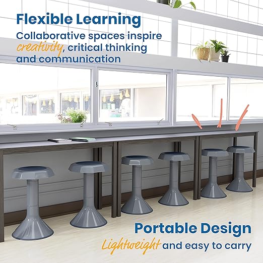 ECR4Kids ACE Active Core Engagement Wobble Stool, 20-Inch Seat Height, Flexible Seating, Grey