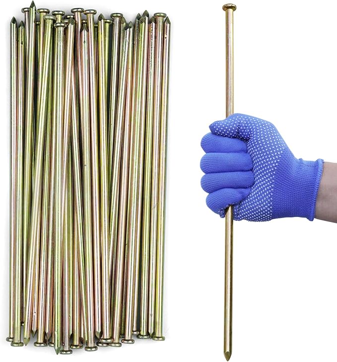 EISENSP 25 Pcs 16 Inch Landscape Stakes, Heavy Duty Galvanized Rebar Anchor for Paver Edging, Weed Barrier, Floor Covering, Artificial Turf, Camping Tent and More