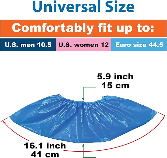 ProtectX Disposable Shoe & Boot Covers, 200-pack (100 pairs), Waterproof, Slip Resistant, Boot & Shoe Covers, Durable CPE plastic, Fits up to Men’s 10.5 US Size and Women’s 12 US Size Shoes