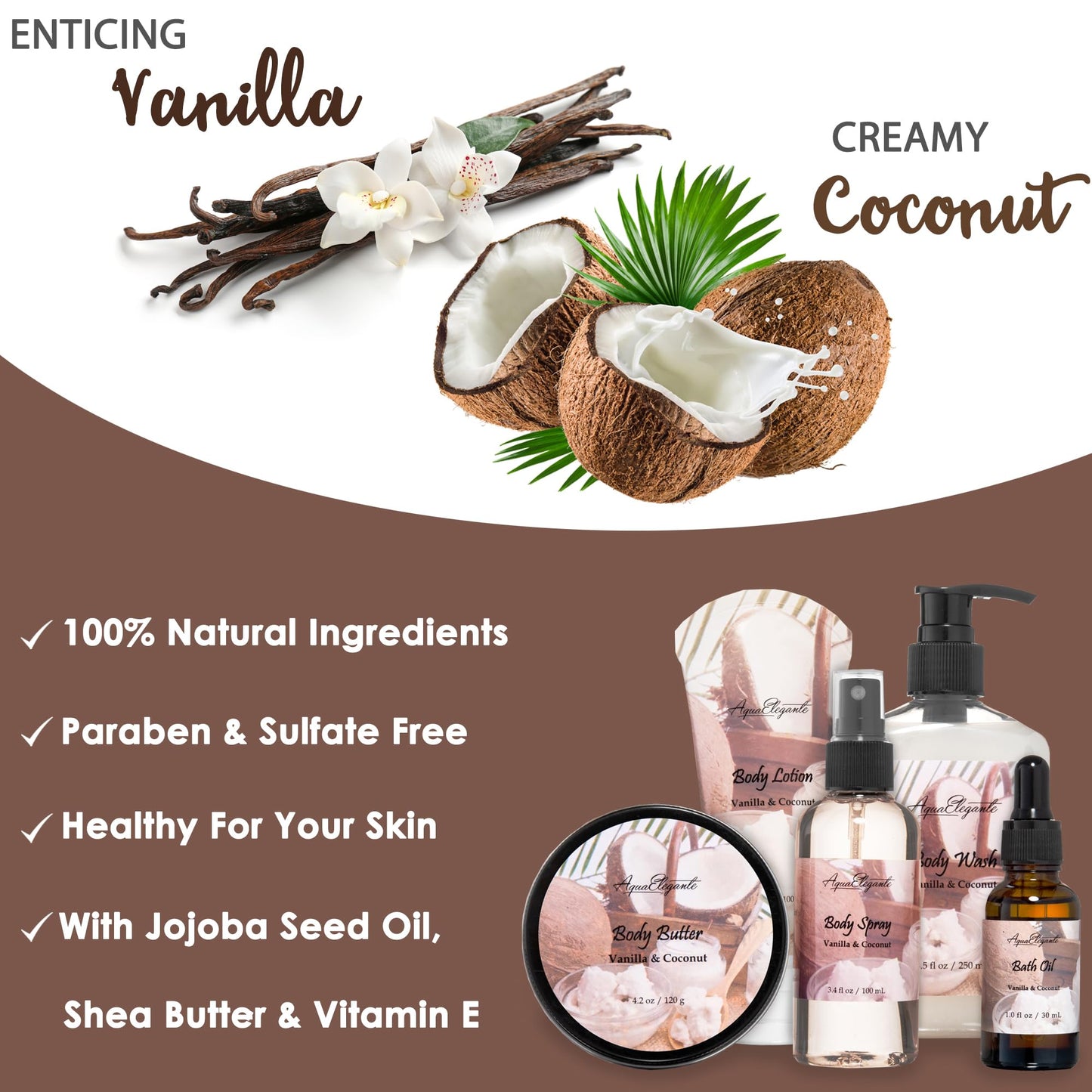 Spa Gift Baskets For Women - Luxury Bath Set With Coconut & Vanilla - Spa Kit Includes Body Wash, Bubble Bath, Lotion, Body Butter, Soap, Body Spray, Shower Puff, and Towel