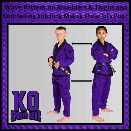 KO Sports Gear – Kids Gi Uniform Set, BJJ Jiu Jitsu Gi, Kimono and Pants, Pre-Shrunk (Purple, M2)