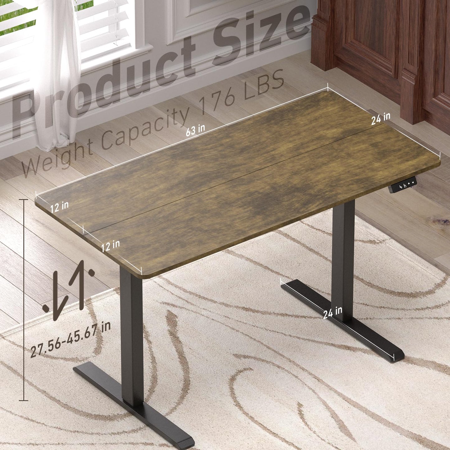 Ywin Electric Height Adjustable Standing Desk with Wheels, 63 x 24 inches Ergonomic Stand Up Desk for Home Office