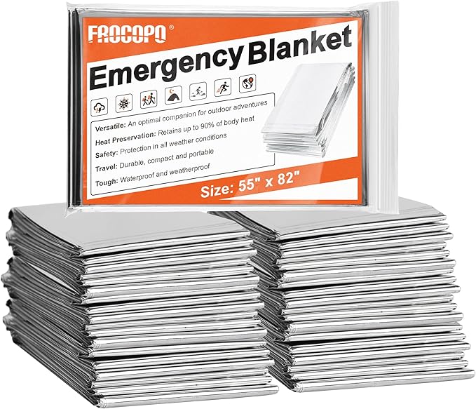 Frocopo 6 Pack Emergency Mylar Blanket, Emergency Blanket Space Blanket Survival Rescue Insulating Reflective foil kit Out...