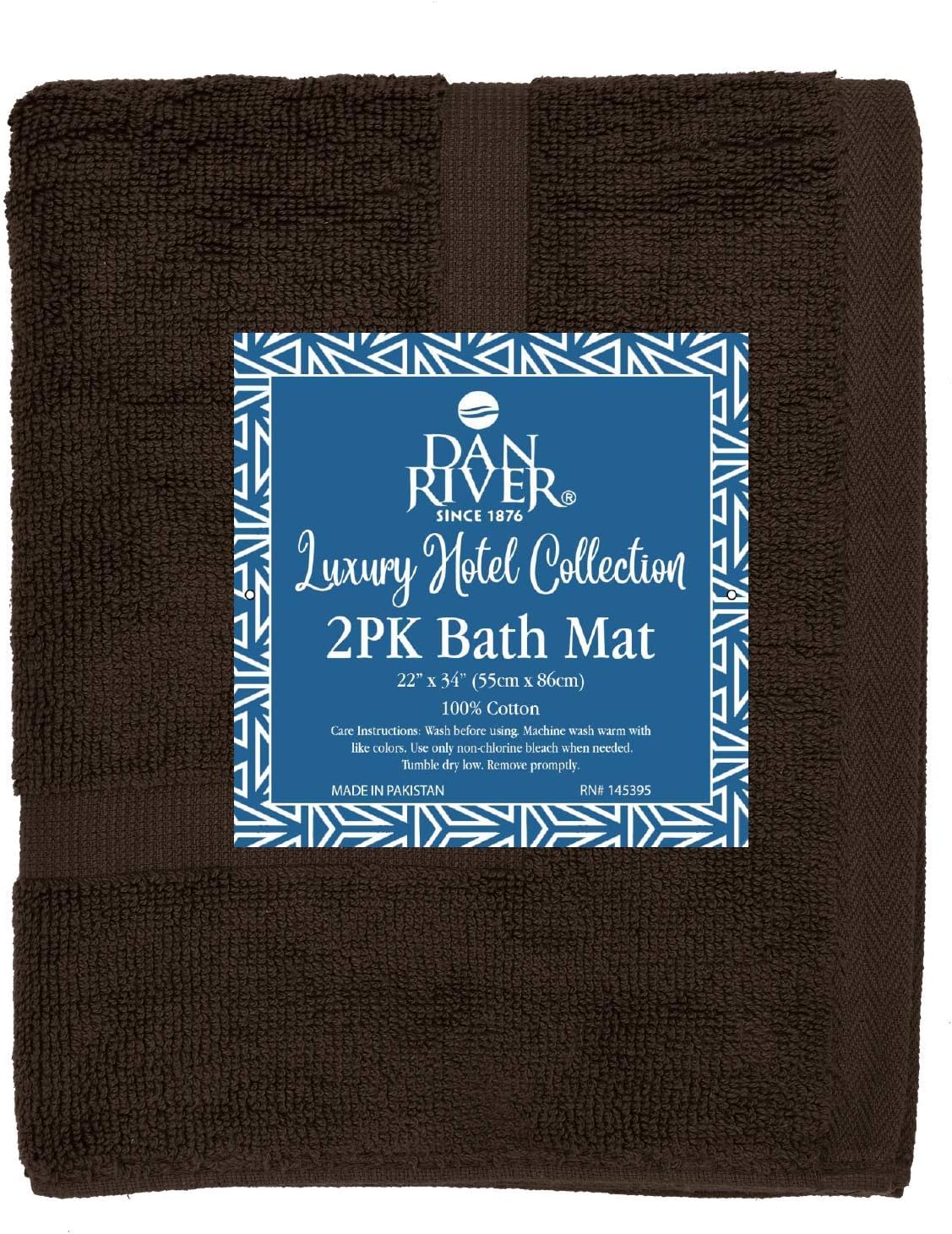 DAN RIVER Classic Cotton Bath Mats Set of 2 – Not a Bathroom Rug, Ultra Soft, Highly Absorbent & Machine Washable Bath Mat Towel for Bathroom Floor Mat – Durable, Quick-Dry, 21x34 Inches, Brown