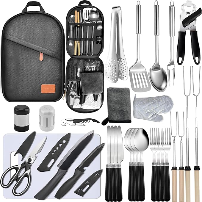 Bsotas Camping Cooking Utensils Set - Camping Utensil Set Car Camping Cooking Essentials Gear for Camp Kitchen Cooking and...