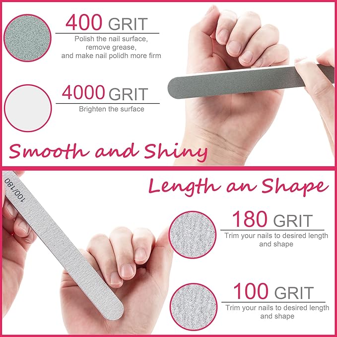 Gel Nail Polish Remover Tools Kit, with 10 Pcs Nail Clips, 400 Pcs Lint Free Nail Wipes, Nail Files 100/180, Buffer Block 400/4000, Nail Brush, Cuticle Pusher, Cuticle Peeler (Black)