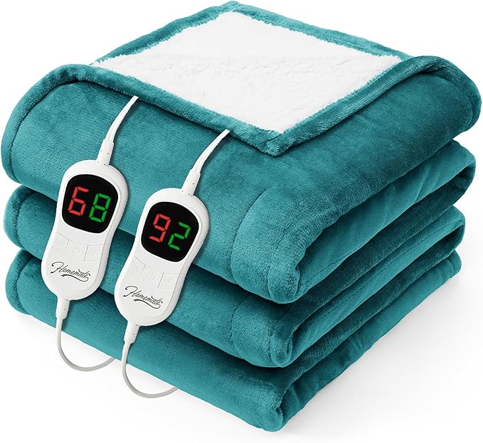 Homemate Electric Heated Blanket Queen - 84"x90" Heating Bed Blankets Throw with 10 Heating Levels 8 Hours Auto Off Fast Heating Over-Heated Protection Ultra Soft Warm Flannel ETL Certified