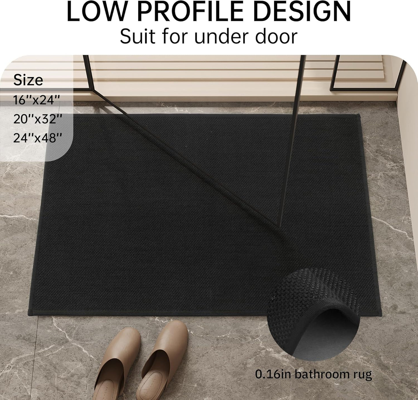 Mecko Bath Mat, Ultra Absorbent Quick Dry Bathroom Floor Mats-Upgraded Thin Cozy Cloth Bathroom Mat(Black,20"x32")