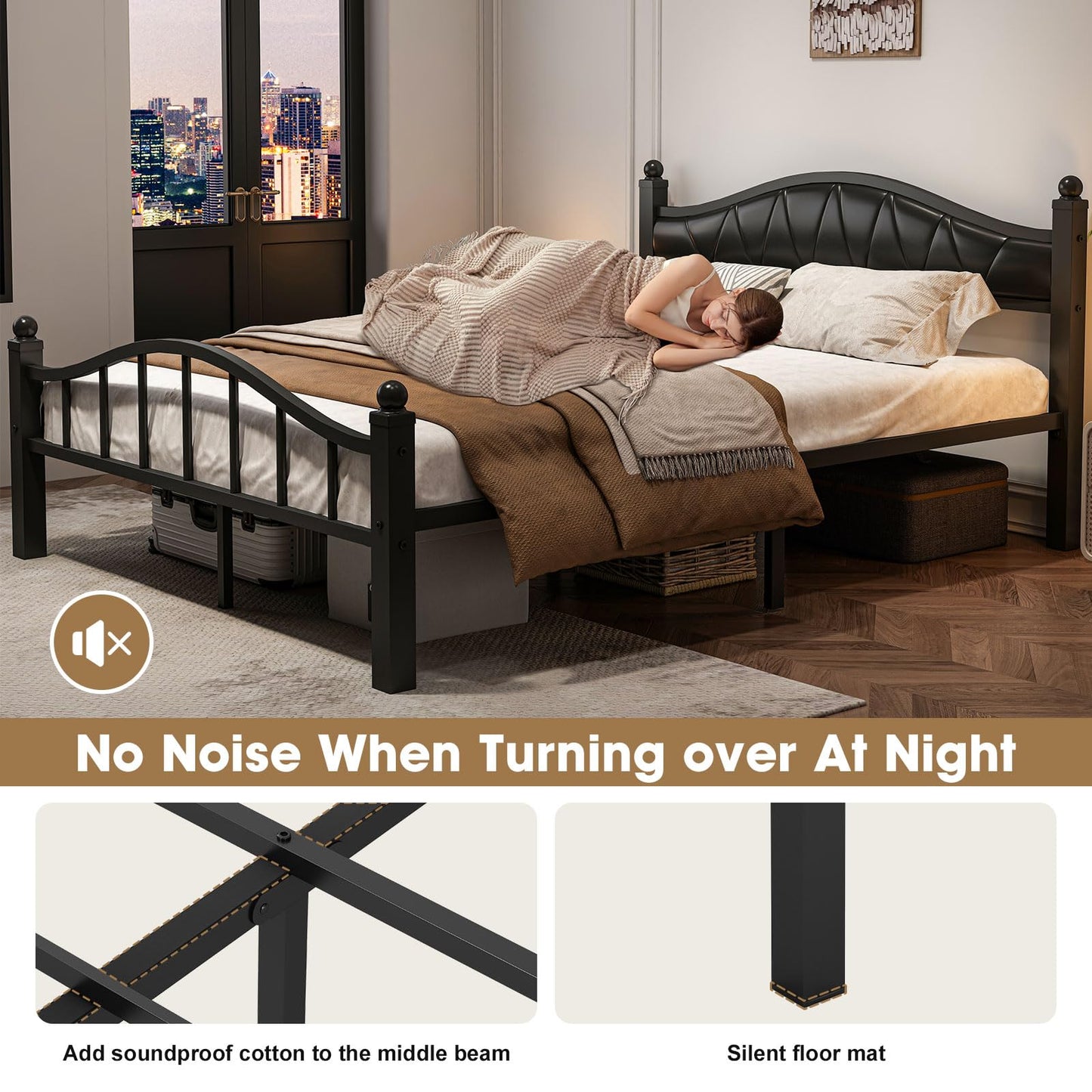 Bed Frames Queen Size with Headboard, Noise-Free Design Heavy Duty 1500lbs Support Tool-Free in 20 Min, No Box Spring Needed 12" Under Storage