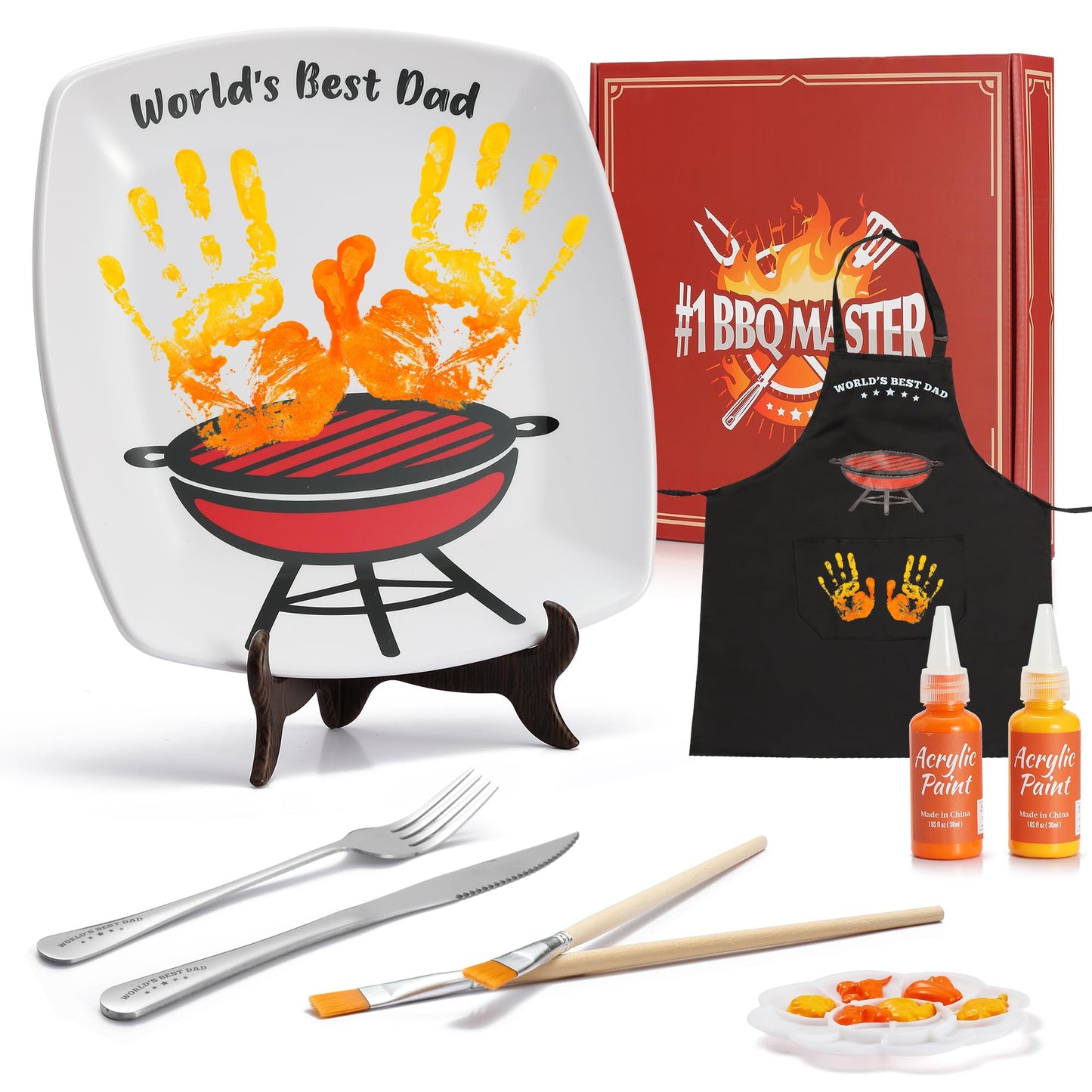 Funny Gifts for Dad - DIY World’s Best Dad Birthday Gift Grilling Plate with Handprint (11 inch), Cool Dads Gift from Daughter Son Wife Kids - Dad Gifts for Fathers Day Papa New Daddy