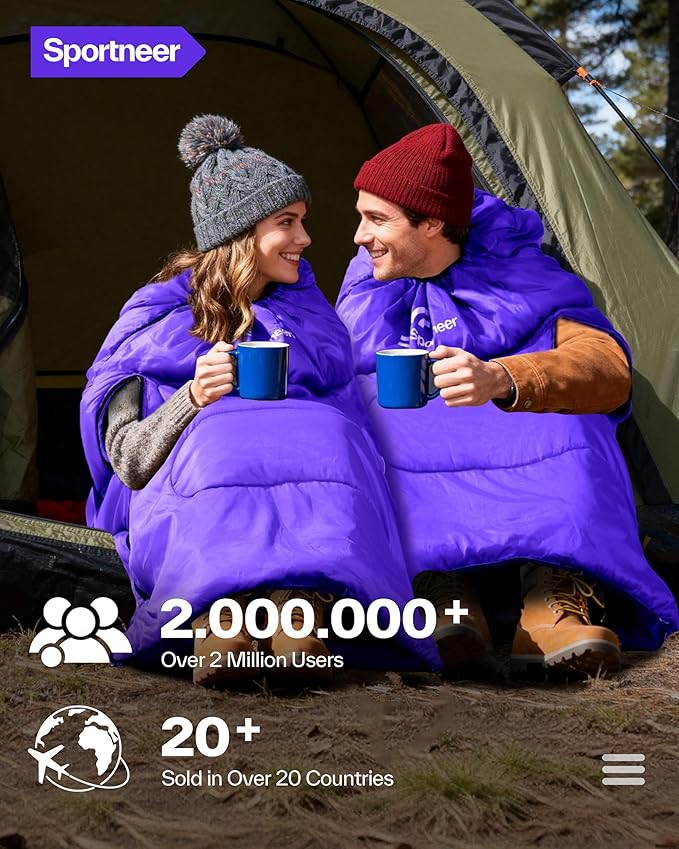 Sportneer 0 Degree Wearable Sleeping Bag for Adults & Kids – Walkable with Arm Zippers, Waterproof & Warm, Compact for Camping, Stadiums, Travel, Backpacking & Car Use