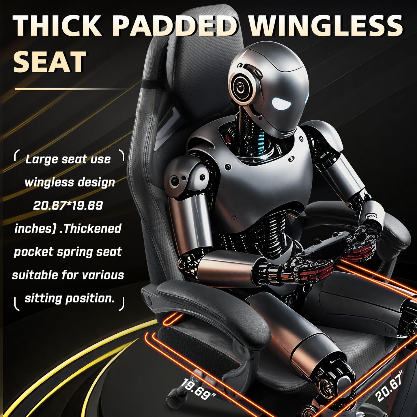 Big and Tall Gaming Chair with Massage and Pocket Spring Cushion,Gamer Chairs for Adults 400lb Weight Capacity, Video Game Chair with Headrest and Lumbar Support