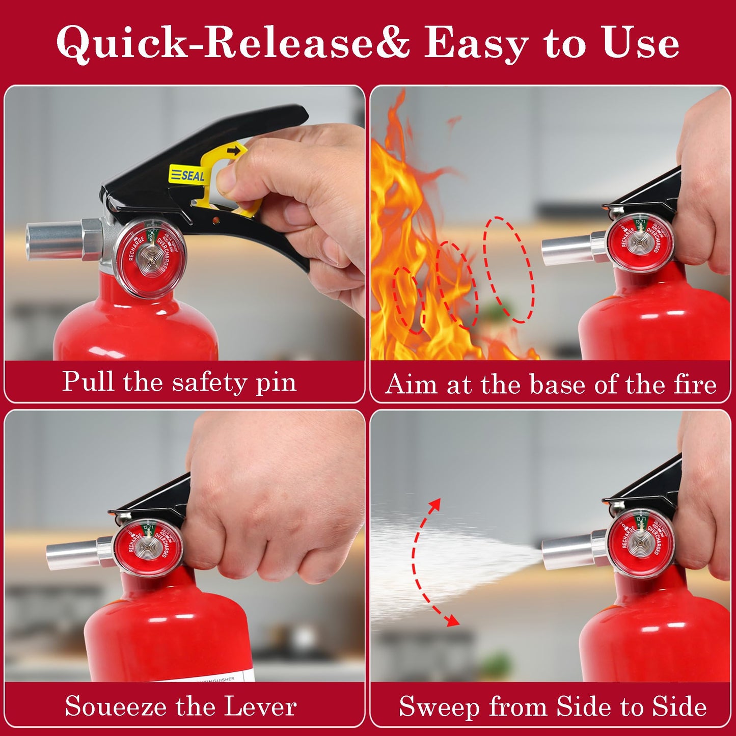 4-Pack ABC Dry Chemical Fire Extinguisher, 2.5 lb 1A:10B:C Fire Extinguisher for Home, Business, Boat, Truck, Quick Release Handle, Ideal for Electrical & Grease Fire Extinguisher