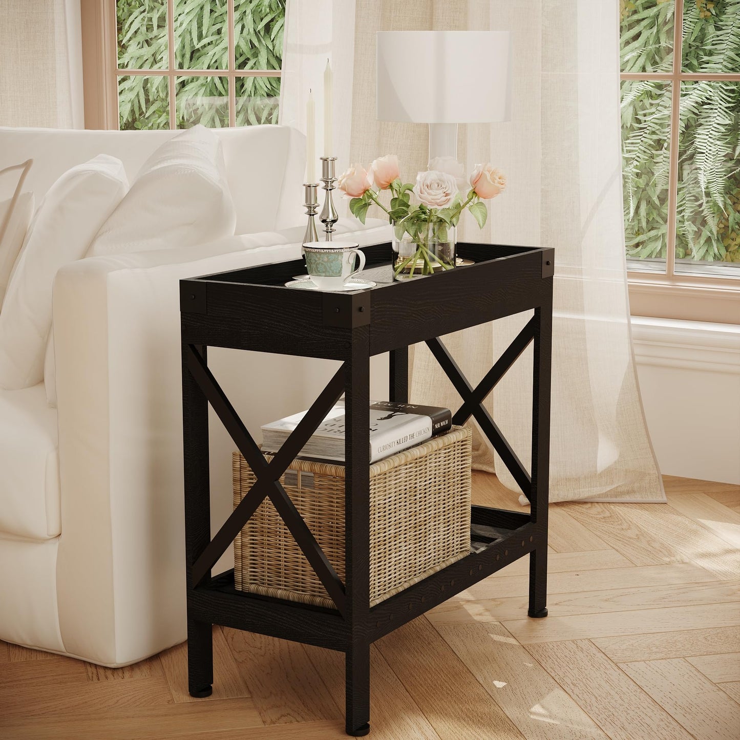 ZEXVIDA Narrow Side Table, End Table,Sofa Side Table, End Table Nightstand for Bedroom, Living Room, Small Spaces