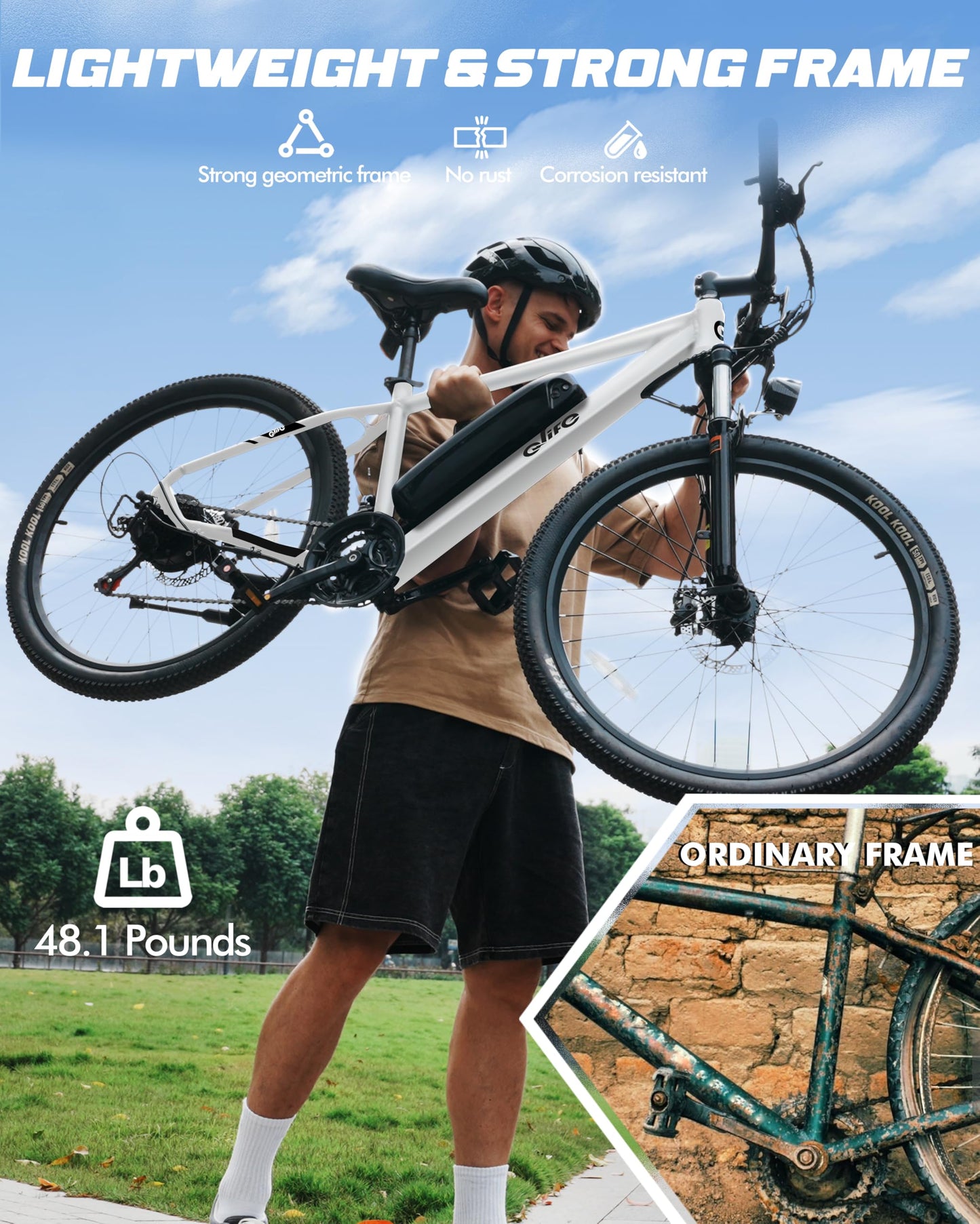 Qlife Racer Electric Bike for Adults - 21-Speed Mountain Lightweight Ebike with 750W Peak 22MPH Brushless Motor, 375Wh Removable Battery, 26X2.1 Step Over E-MTB,E Bikes,White