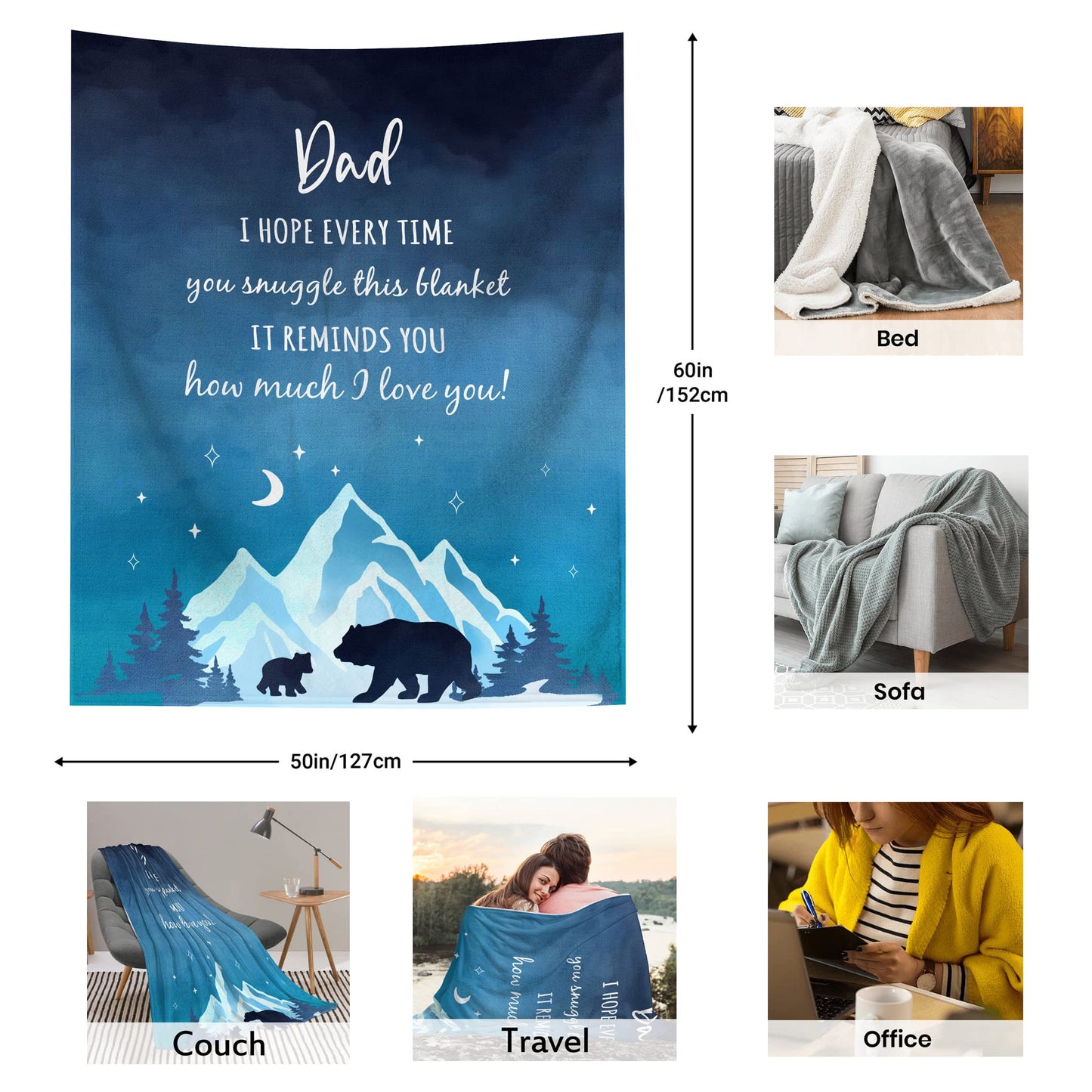 Julazy Fathers Day Dad Gifts Blanket, Birthday Gifts for Dad from Daughter Son 60"x50" Throw, Dad Gift from Kids, Best Daddy Ever Gift Ideas