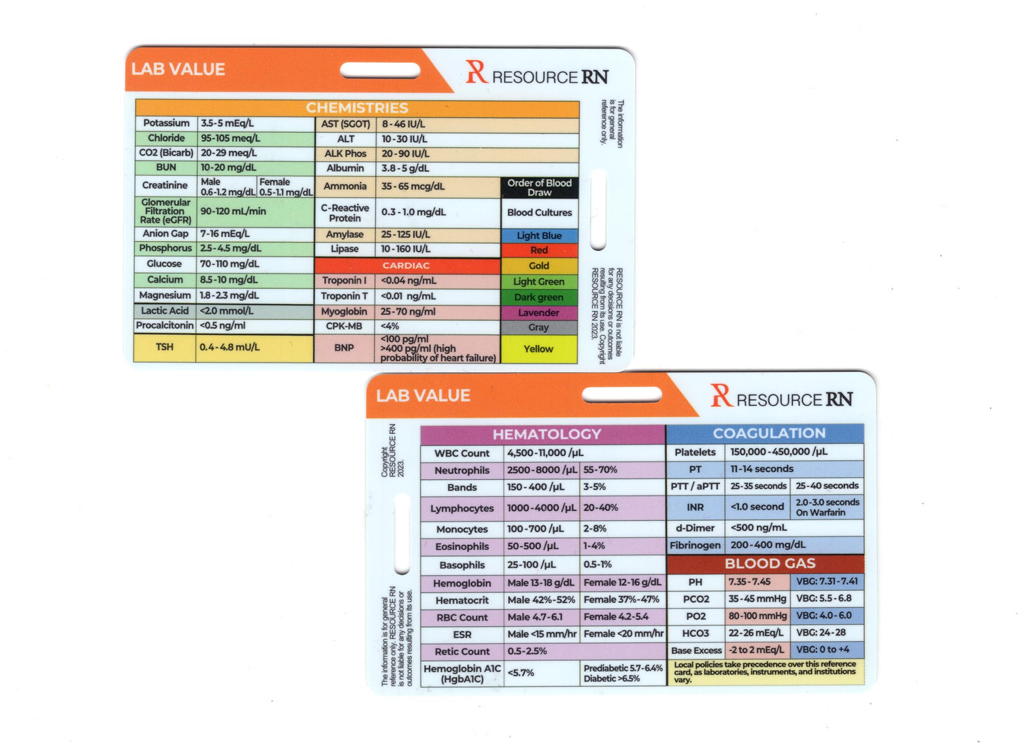 Lab Value Reference Card: Quick Clinical Guide, Fits Horizontal & Vertical Badge Reels