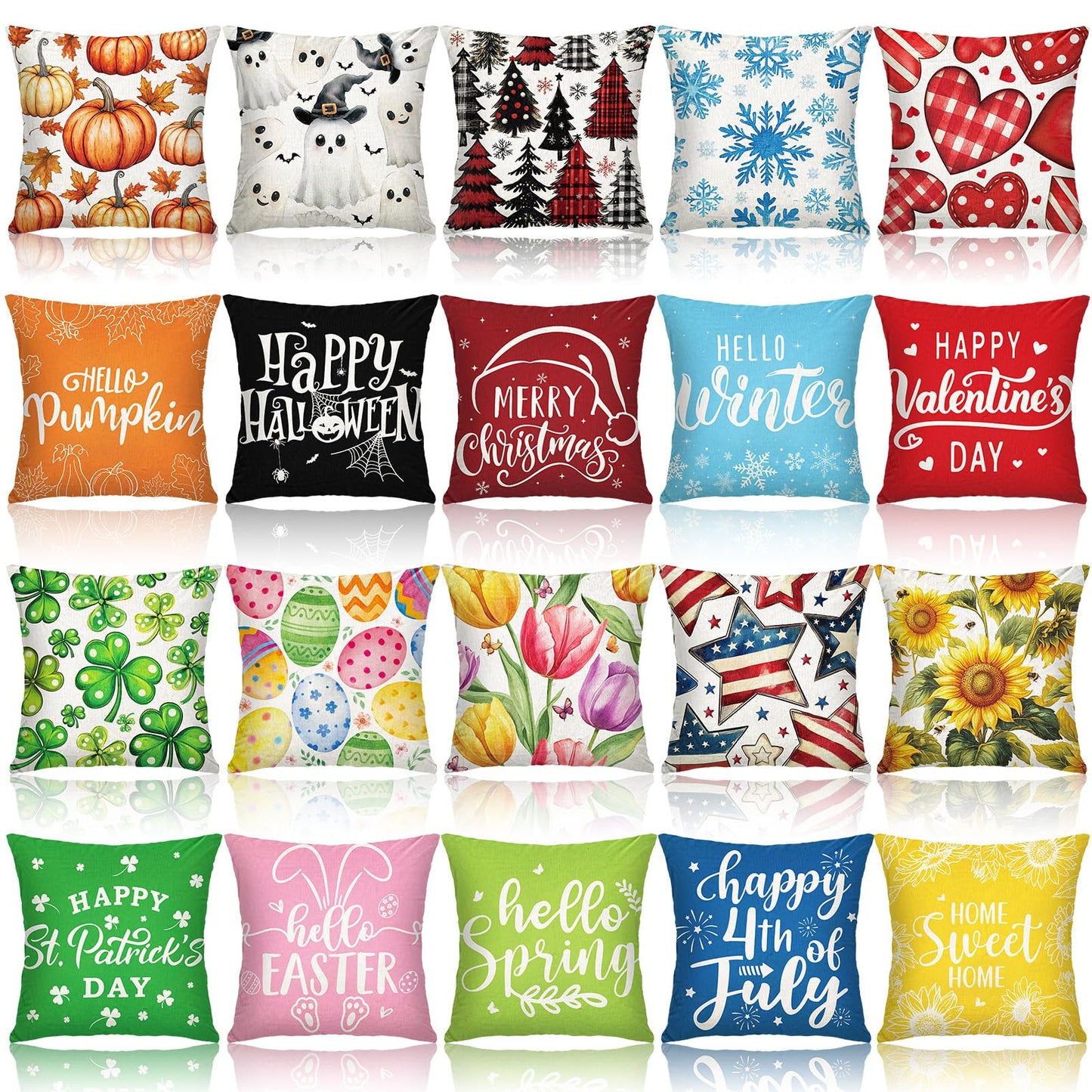 Mindsoft 20 Pcs Holiday Pillow Covers 18 x 18 Inch Seasonal Throw Pillow Covers Fall Halloween Decorative Pillowcase Pumpkin Ghost Pillowcase Cushion Case for Farmhouse Home Couch Sofa Decor