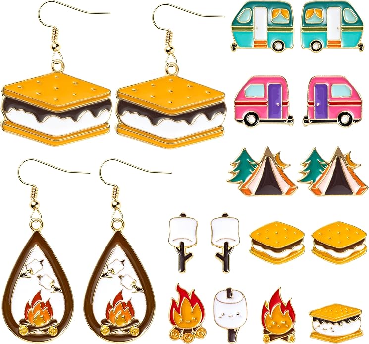 BkeeCten Cute Jewelry Earring Set - Stud and Hook Acrylic Dangle Earrings, Mismatched Enamel & Acrylic Earrings for Women ...