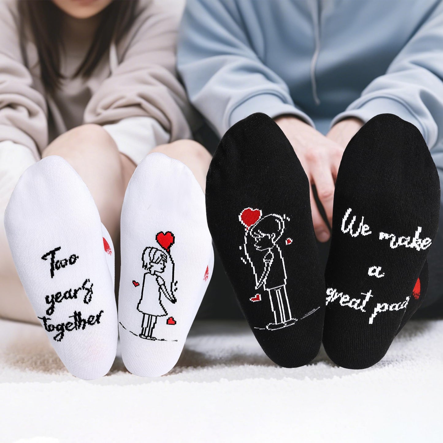 EcoUtens 2nd Anniversary Cotton Gift Set – 2 Pairs of Romantic Cotton Couple Socks with 2 Years Anniversary Card & Gift Box for Couples, Him, Her, Husband, Wife