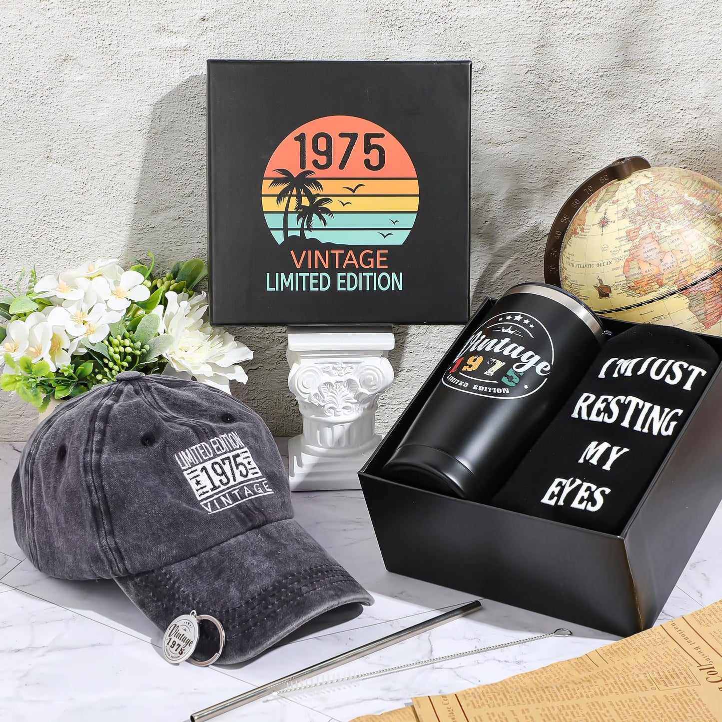 Sieral 5 Pcs 50th Birthday Gifts for Men 50th Birthday Present for Him Include Cup Baseball Cap Socks Keychain Gift Box
