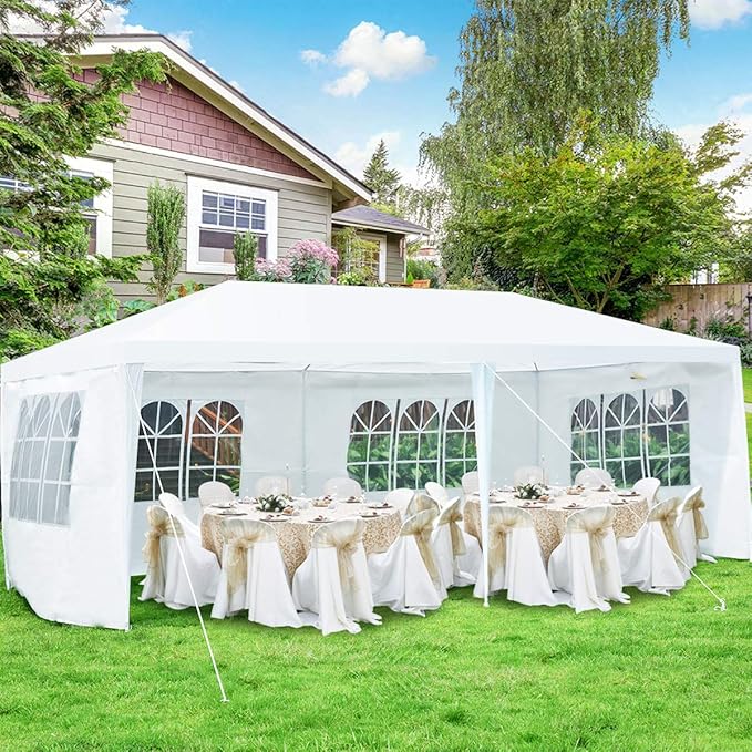 ORALNER 10'x20' Outdoor Canopy Tent, White Wedding Party Tent with 6 Removable Sidewalls & Carrying Bag, Heavy Duty Campin...