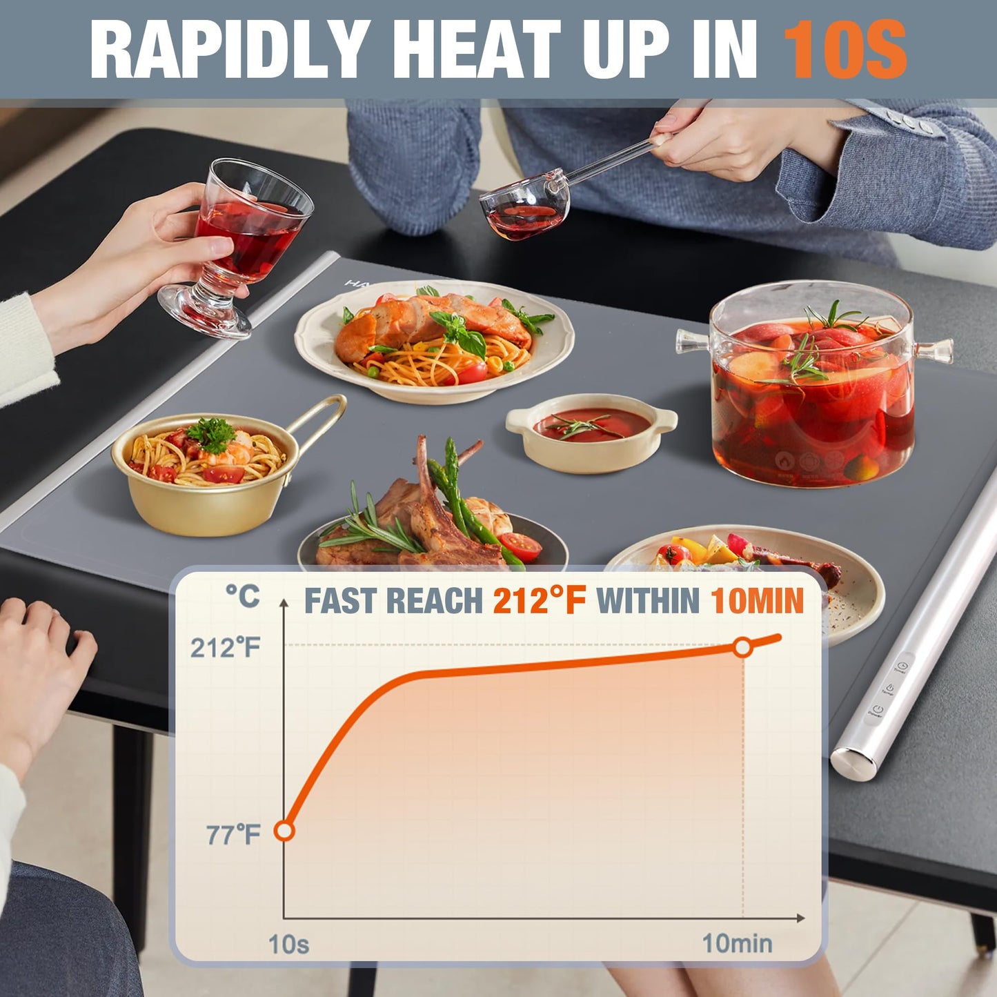 HAUSHOF Warming Mat for Food, Electric Extra Large Food Warming Mat for Countertop, Fast Heating Warming Tray for Buffets Party, 3 Level Temperature Heating Mat, Rollable, Portable, Auto Off