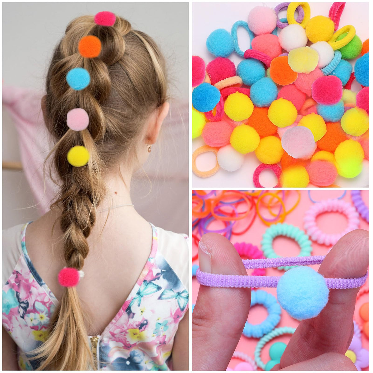 Small Elastic Hair Ties Hair Accessories for Girls，Colorful Baby Rubber Hair Bands Set with Hair Clips Hair Styling Tools